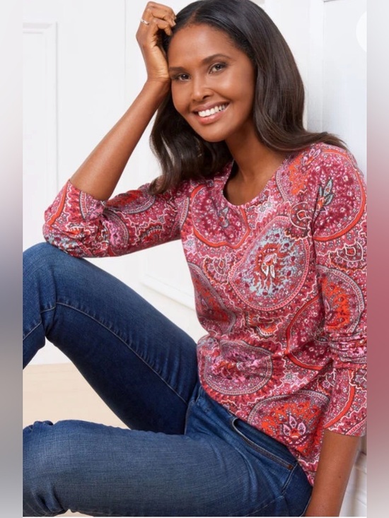 Talbots Tops - Talbots - PIMA CREWNECK TEE - CIRCLE PAISLEY